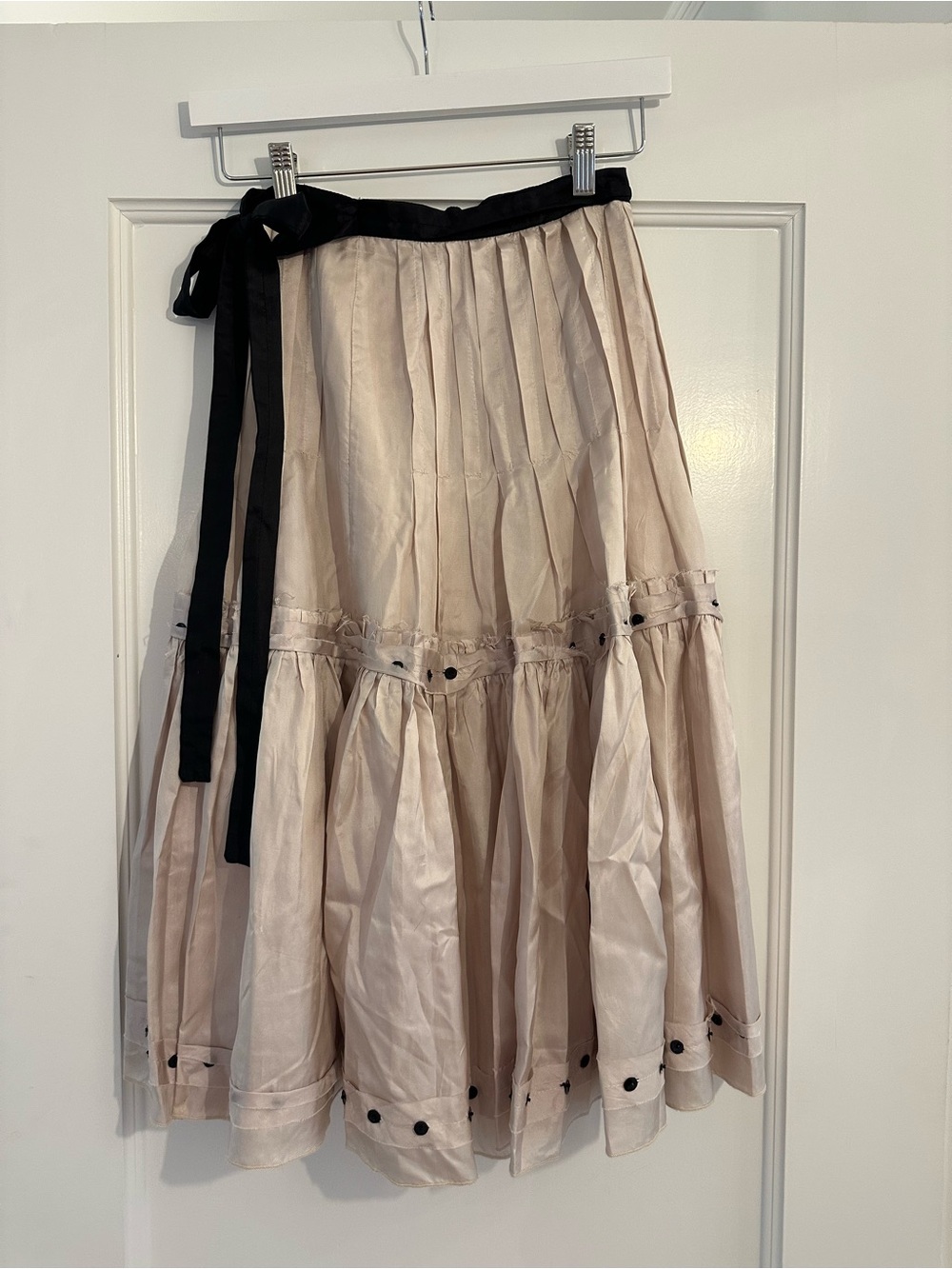 Plenty by Tracy Reese Womens Cream Tiered Midi Skirt with Black Waist Tie